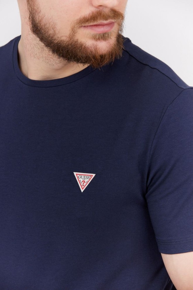 Tricou GUESS albastru marin pentru bărbați cu logo mic