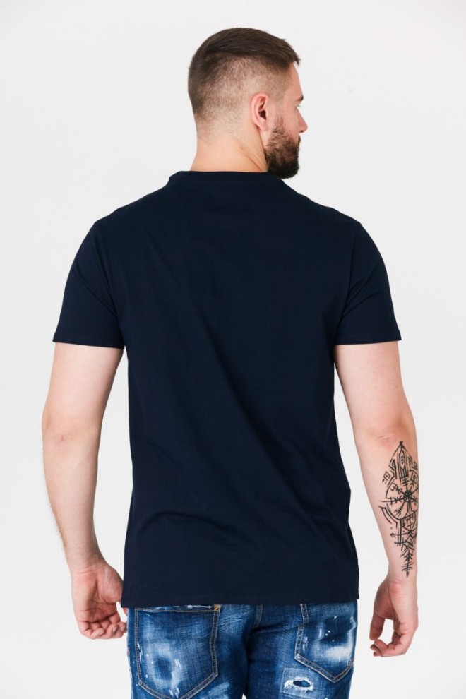 GUESS Tricou albastru marin pentru bărbați cu logo turcoaz