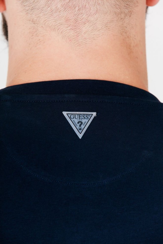 GUESS Tricou albastru marin pentru bărbați cu logo reflectorizant