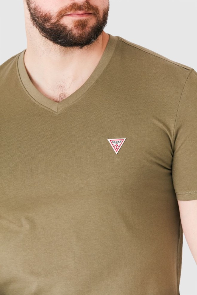 Tricou cu decolteu în V pentru bărbați GUESS Khaki