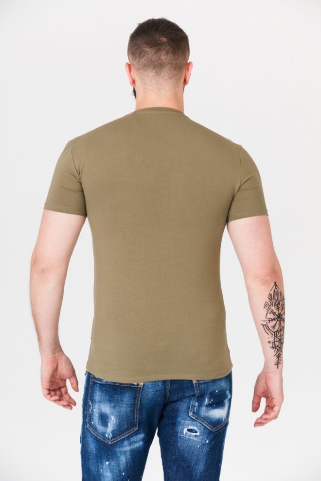 Tricou bărbătesc GUESS Khaki cu decolteu în V și elastan