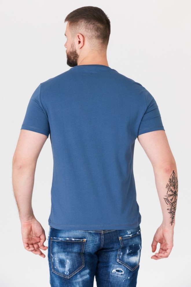 GUESS Tricou albastru pentru bărbați cu logo aplicat