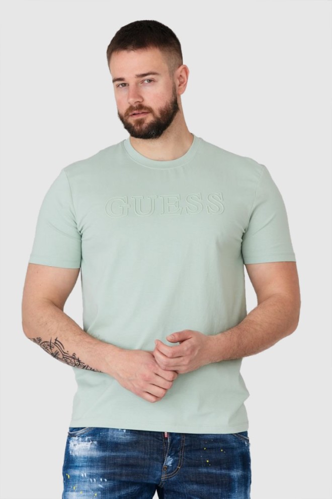 GUESS Pistachio tricou pentru bărbați cu logo în relief