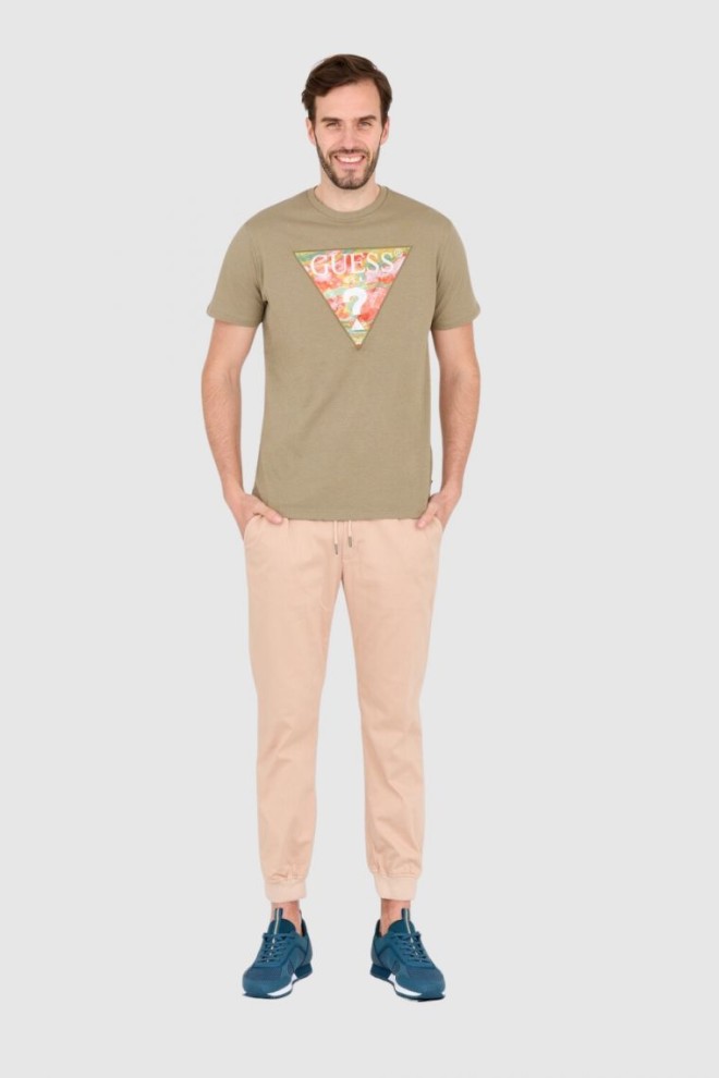 Tricoul din bumbac GUESS Green pentru bărbați, cu croială subțire