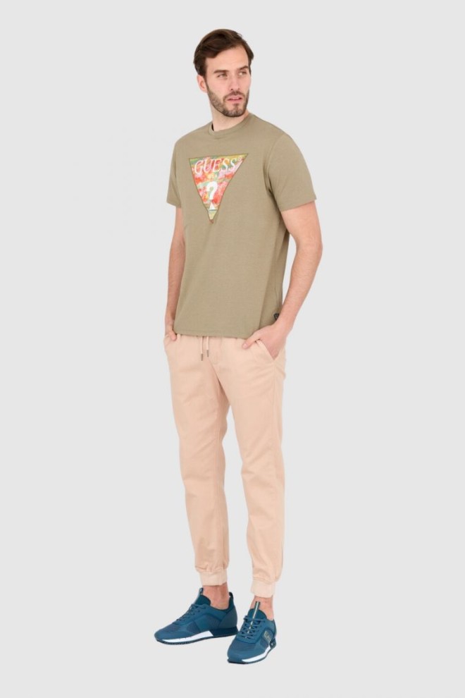 Tricoul din bumbac GUESS Green pentru bărbați, cu croială subțire