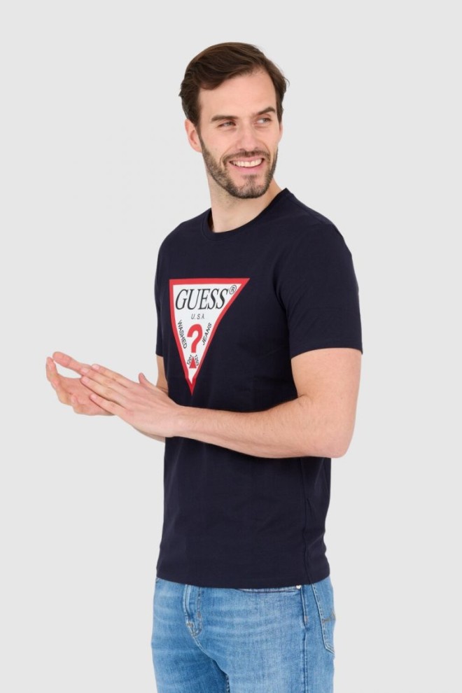 GUESS Tricou slim fit din bumbac albastru marin pentru bărbați