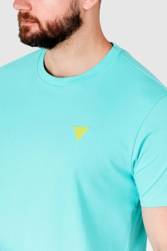 GUESS Turquoise men's t-shirt with yellow logo