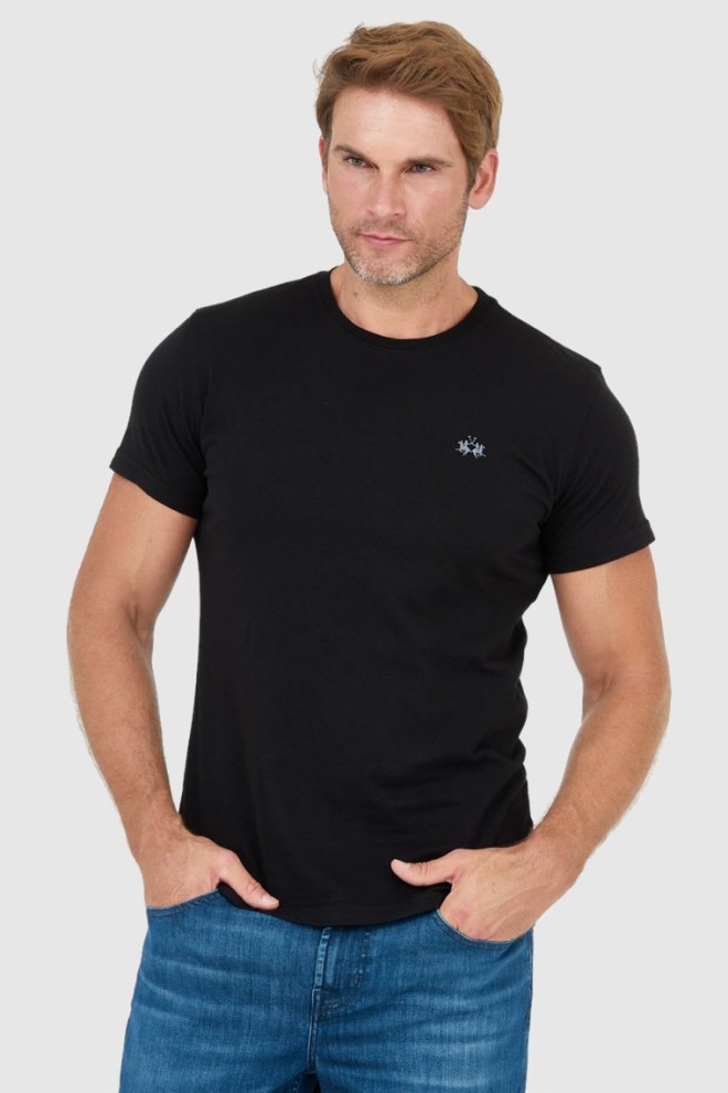 LA MARTINA Black men's t-shirt with embroidered logo