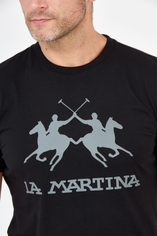LA MARTINA Tricou negru pentru bărbați cu logo gri