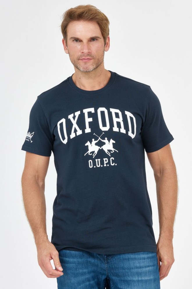 LA MARTINA Tricou albastru marin pentru bărbați cu logo mare