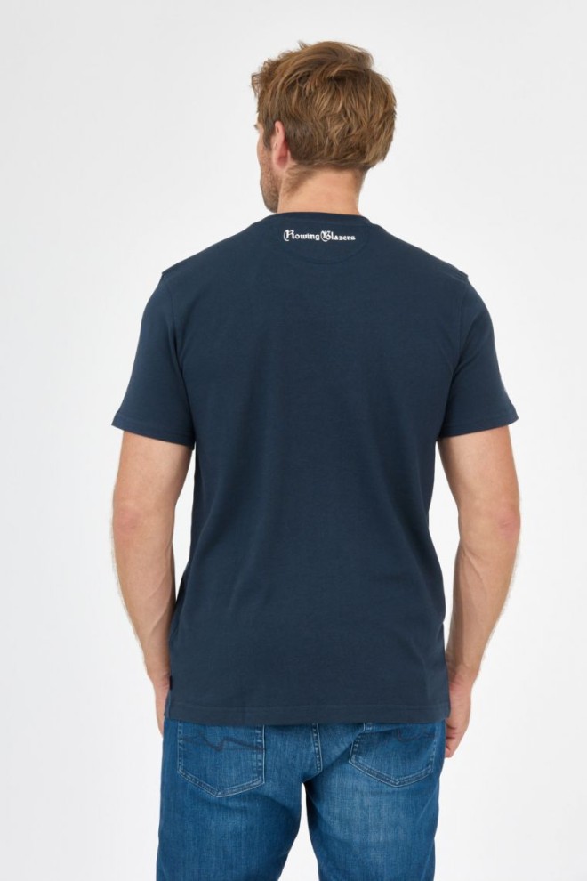 LA MARTINA Tricou albastru marin pentru bărbați cu logo mare