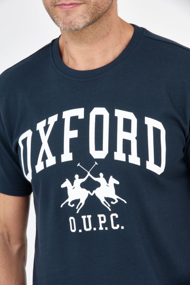 LA MARTINA Tricou albastru marin pentru bărbați cu logo mare