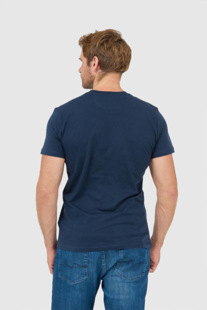 LA MARTINA Tricou albastru marin pentru bărbați cu logo gri