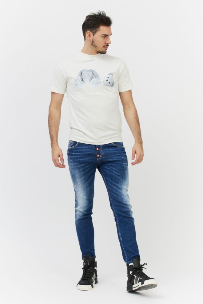PALM ANGELS Tricou alb pentru bărbați cu ursuleț de pluș