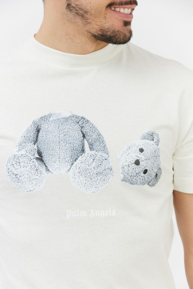 PALM ANGELS Tricou alb pentru bărbați cu ursuleț de pluș
