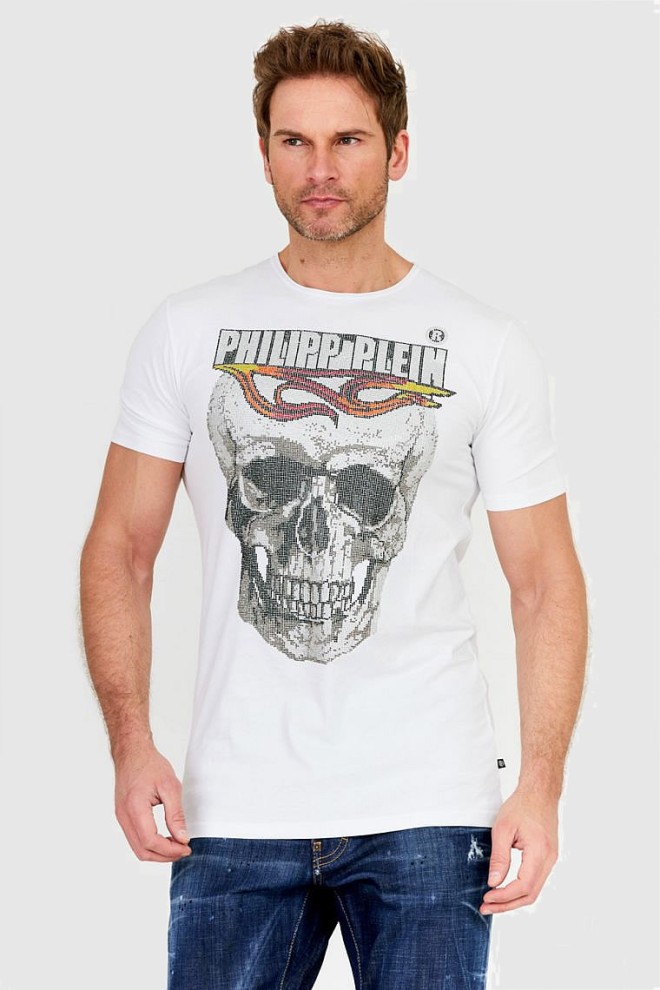 PHILIPP PLEIN White men's round neck ss flame t-shirt