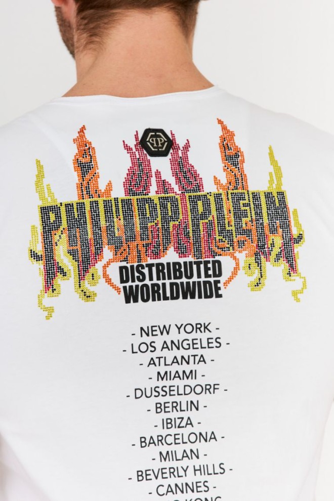 PHILIPP PLEIN White men's round neck ss flame t-shirt