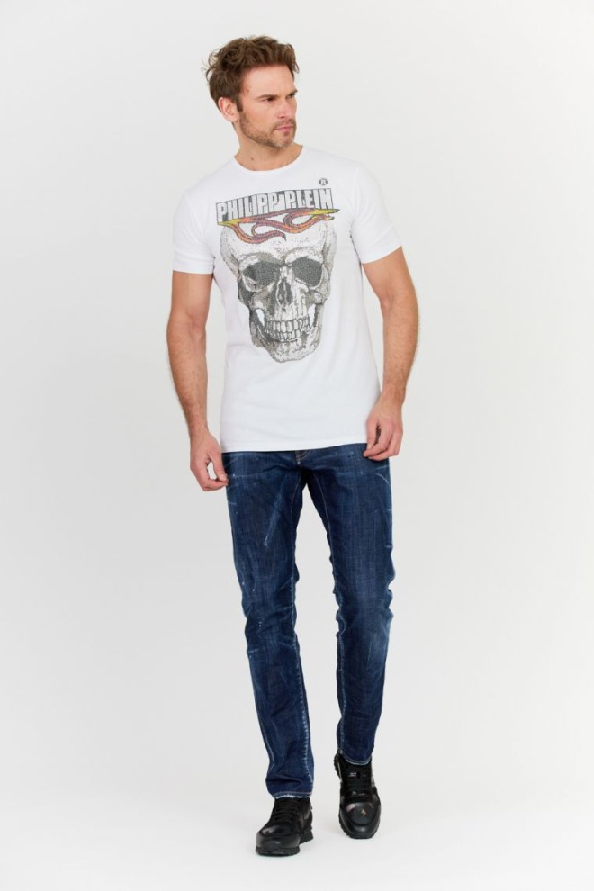 PHILIPP PLEIN White men's round neck ss flame t-shirt