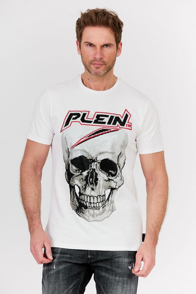 PHILIPP PLEIN Alb bărbați Platinum tăiat rotund gât spațiu plein tricou