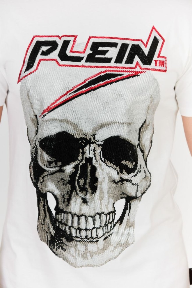 PHILIPP PLEIN White men's Platinum cut round neck space plein t-shirt