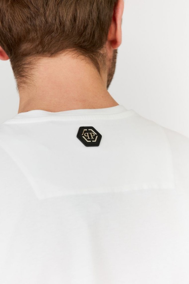 PHILIPP PLEIN Alb bărbați Platinum tăiat rotund gât spațiu plein tricou