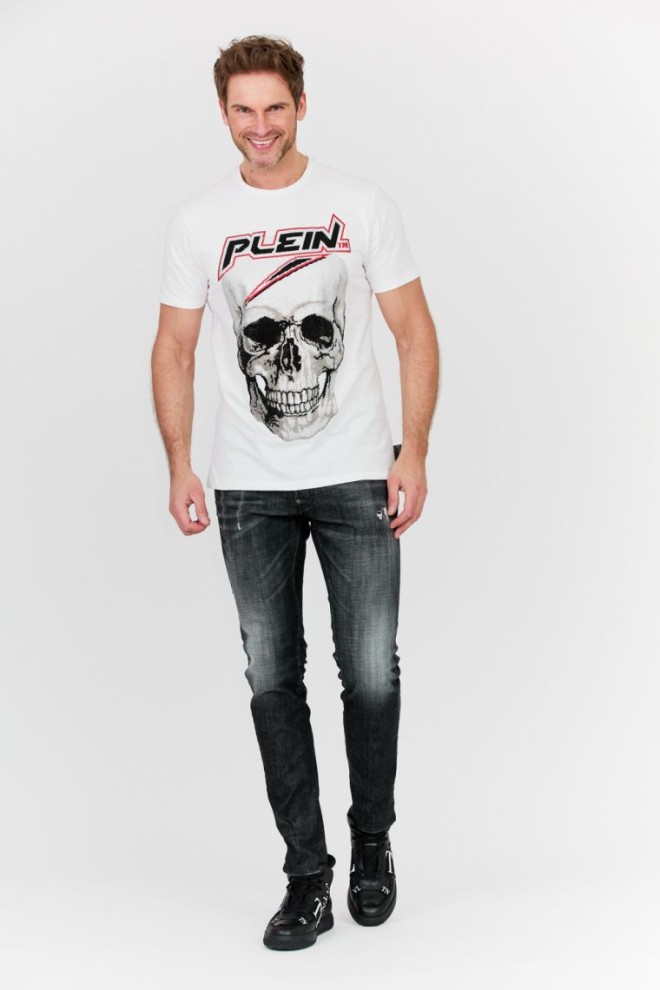 PHILIPP PLEIN Alb bărbați Platinum tăiat rotund gât spațiu plein tricou