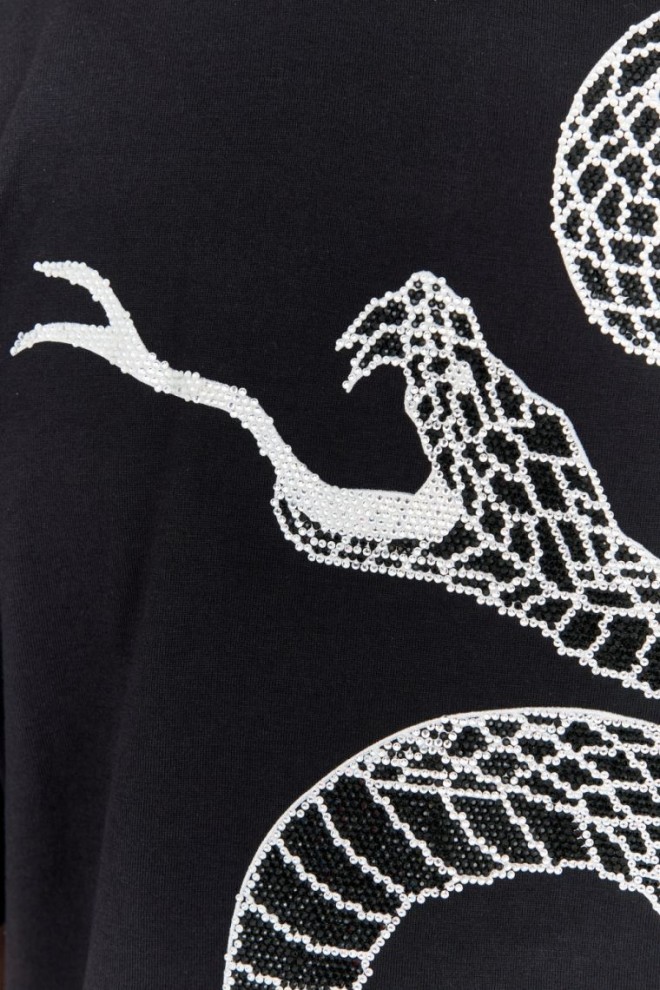 PHILIPP PLEIN Tricou negru pentru bărbați cu șarpe cu pietre prețioase pe spate