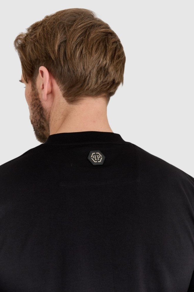 PHILIPP PLEIN Tricou negru pentru bărbați cu craniu împodobit cu pietre prețioase