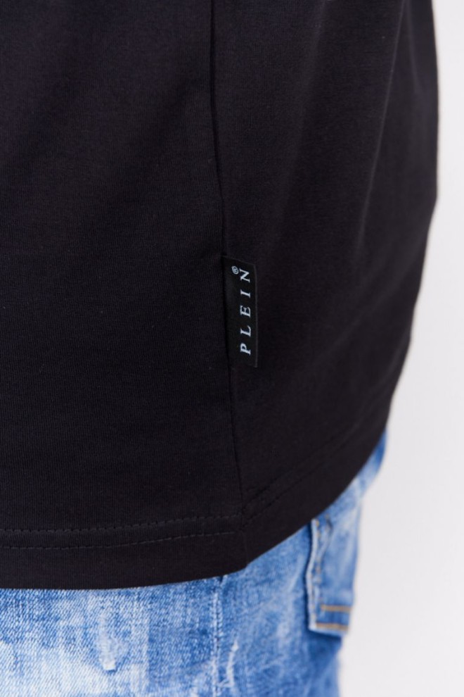 PHILIPP PLEIN Tricou negru cu gât rotund pentru bărbați ss iconic plein