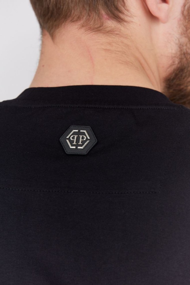 PHILIPP PLEIN Tricou negru cu gât rotund pentru bărbați ss iconic plein