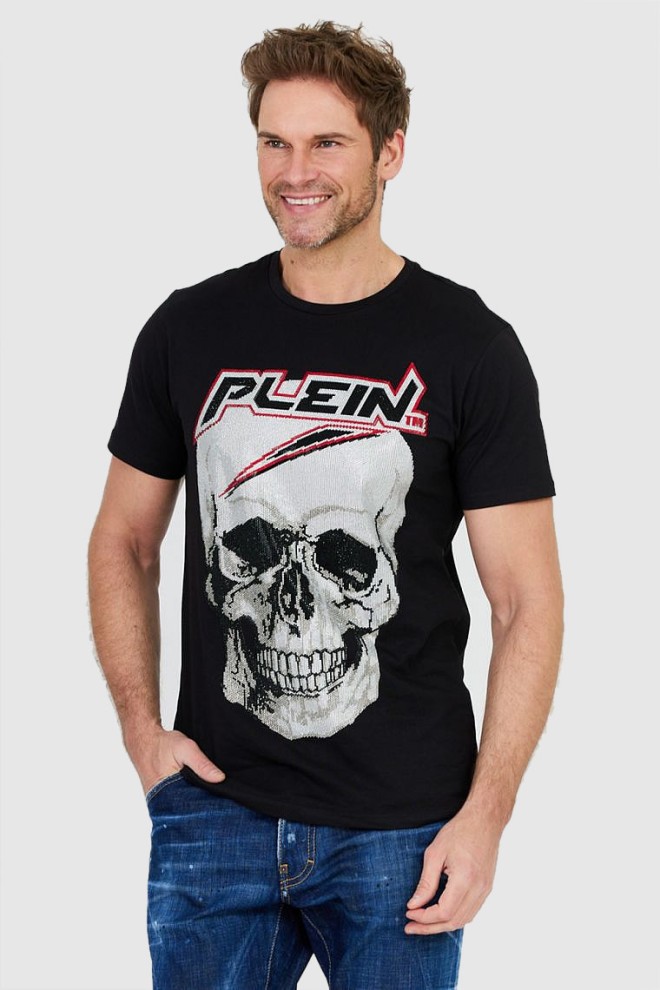 PHILIPP PLEIN Black men's Platinum cut round neck space plein t-shirt