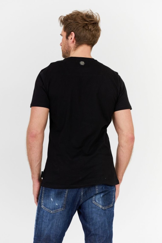 PHILIPP PLEIN Negru bărbați Platinum tăiat rotund gât spațiu plein tricou