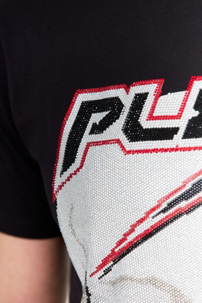 PHILIPP PLEIN Negru bărbați Platinum tăiat rotund gât spațiu plein tricou