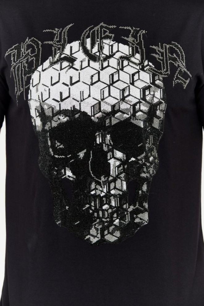 PHILIPP PLEIN Black t-shirt decorated with rhinestones with skull and logo