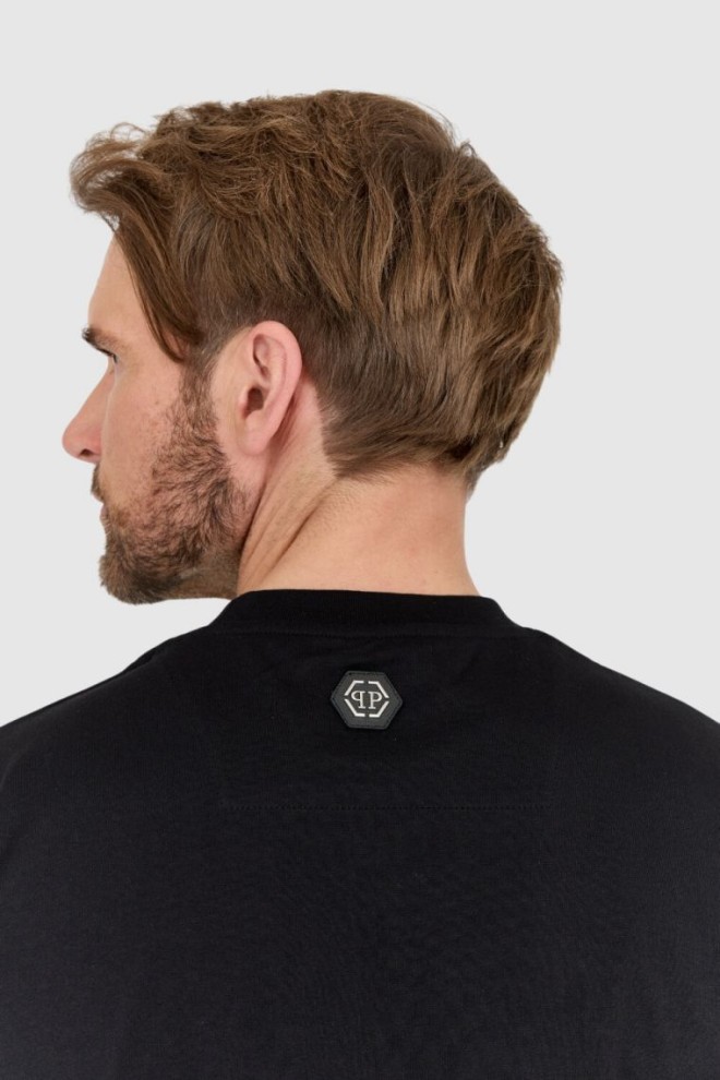 PHILIPP PLEIN Tricou negru pentru bărbați, cu pietre prețioase, craniu și logo