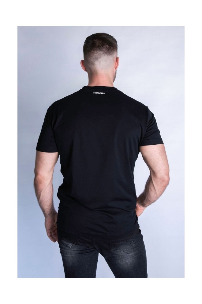 DSQUARED2 Tricou pentru bărbați, negru cu imprimeu ,,caten twins