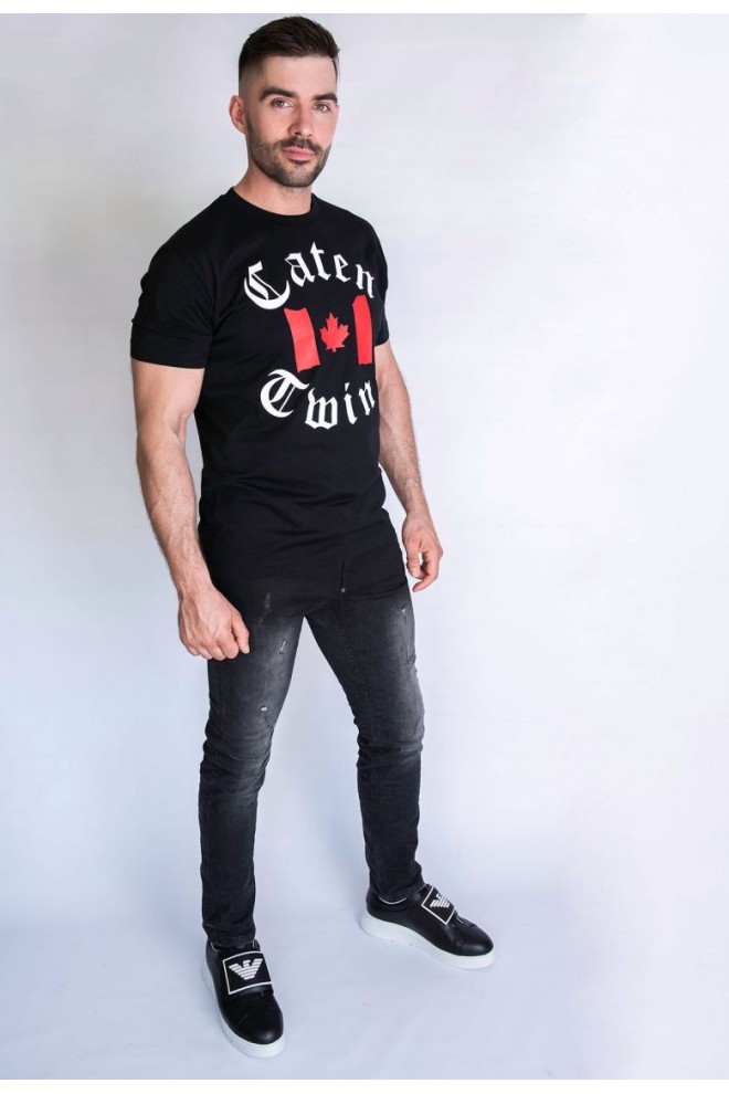 DSQUARED2 Tricou pentru bărbați, negru cu imprimeu ,,caten twins