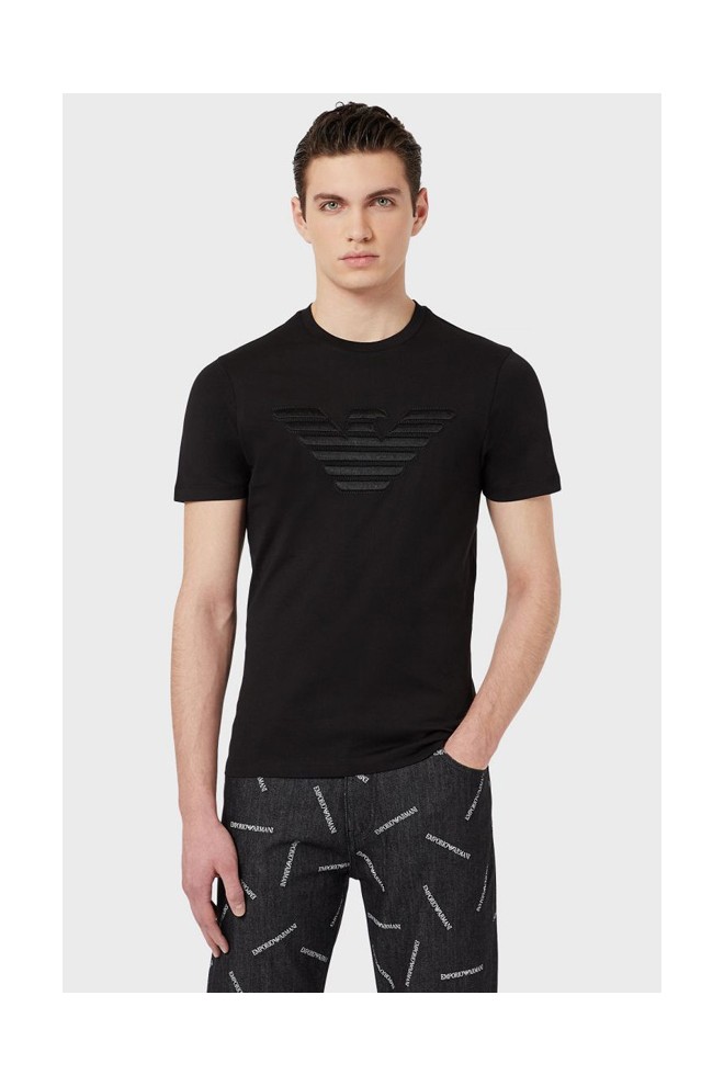 EMPORIO ARMANI Tricou pentru bărbați, negru cu logo brodat