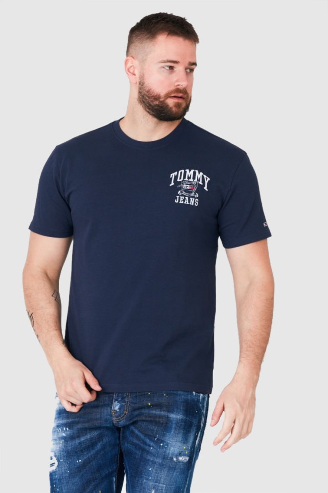 TOMMY JEANS Tricou albastru marin pentru bărbați cu logo brodat