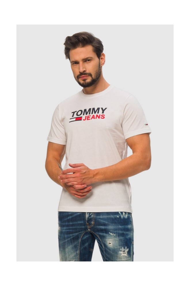 TOMMY JEANS White men's t-shirt with large logo