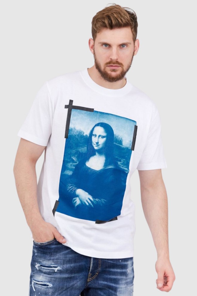 OFF-WHITE Tricou alb cu imprimeu mona fox pentru bărbați