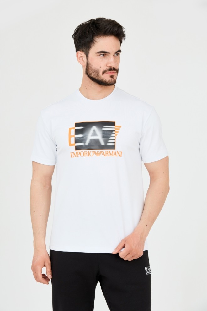 EA7 Biały t-shirt z holograficznym logo