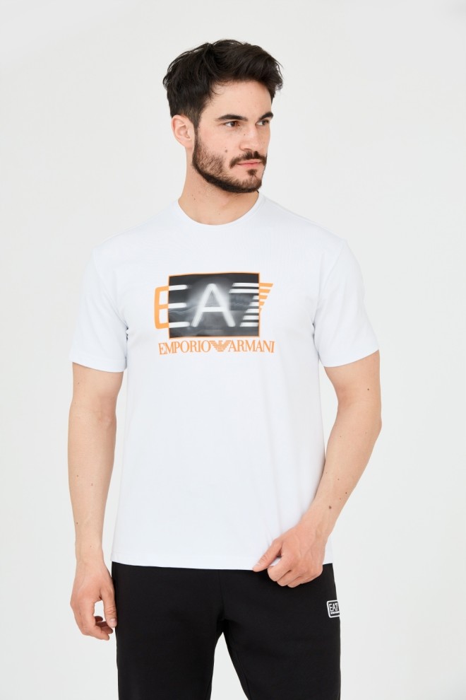 EA7 Tricou alb pentru bărbați cu logo holografic