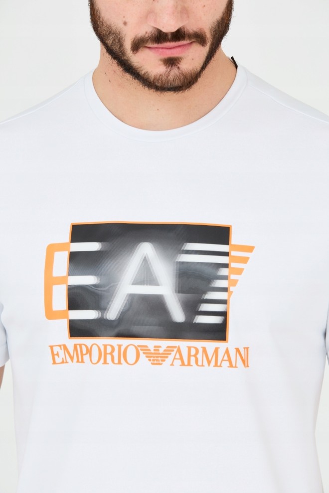 EA7 Biały t-shirt z holograficznym logo