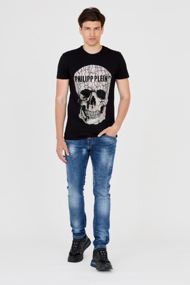 PHILIPP PLEIN Tricou negru pentru bărbați cu craniu