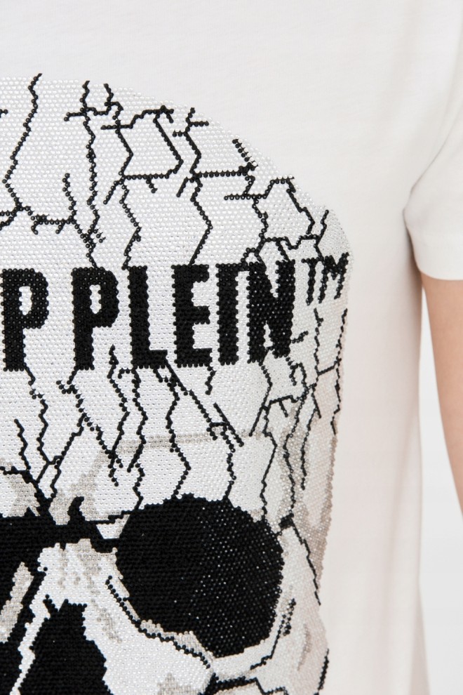 PHILIPP PLEIN Tricou alb pentru bărbați cu craniu crăpat