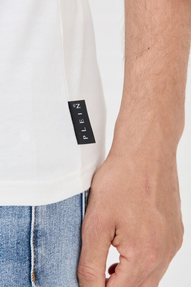 PHILIPP PLEIN Tricou alb pentru bărbați cu craniu crăpat