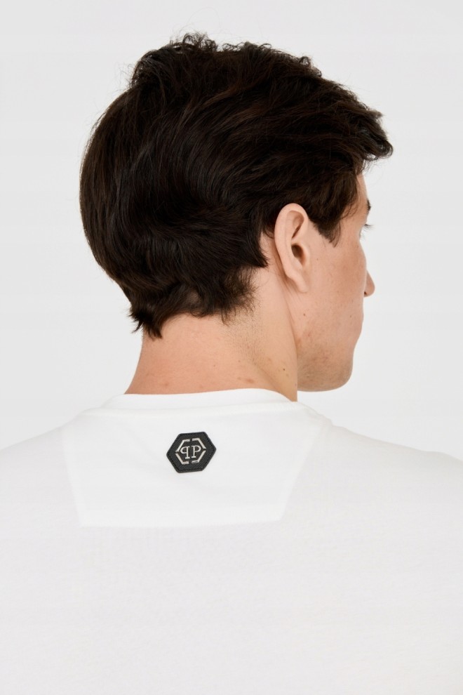 PHILIPP PLEIN Tricou alb pentru bărbați cu craniu crăpat