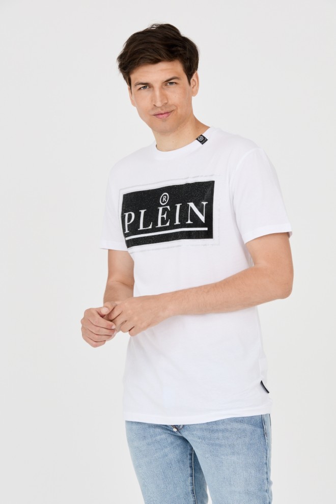 PHILIPP PLEIN Tricou alb pentru bărbați cu logo mare