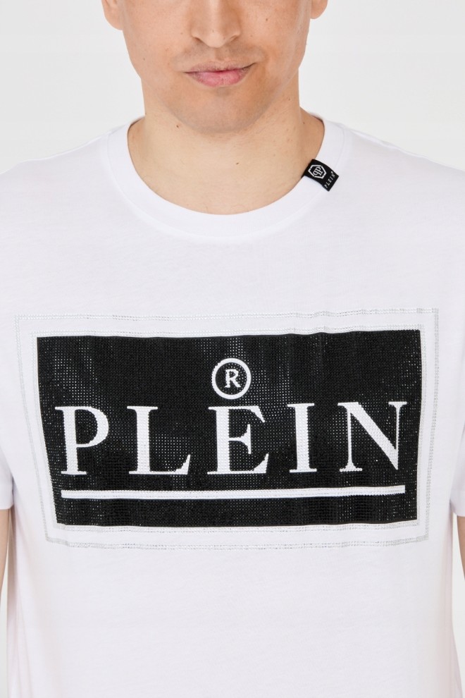 PHILIPP PLEIN Tricou alb pentru bărbați cu logo mare